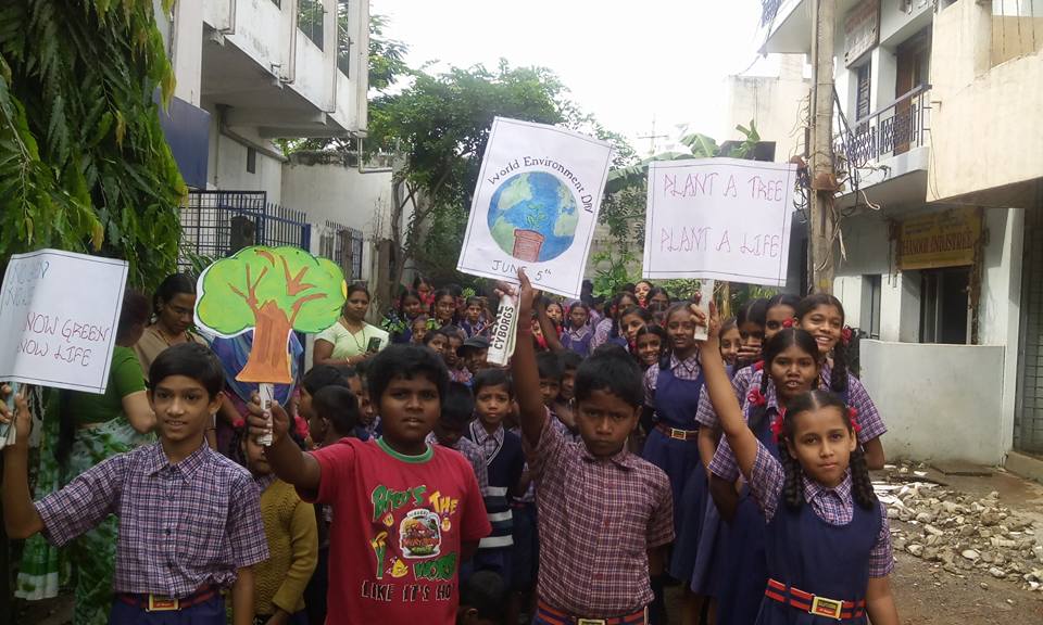 A group of children holding colorful posters in their hands, celebrating Eco Day, smiling and showing enthusiasm for environmental awareness.